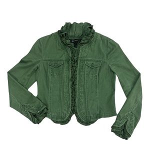 INC Olive Green Y2K Vintage Utility Jacket Ruffle Detail